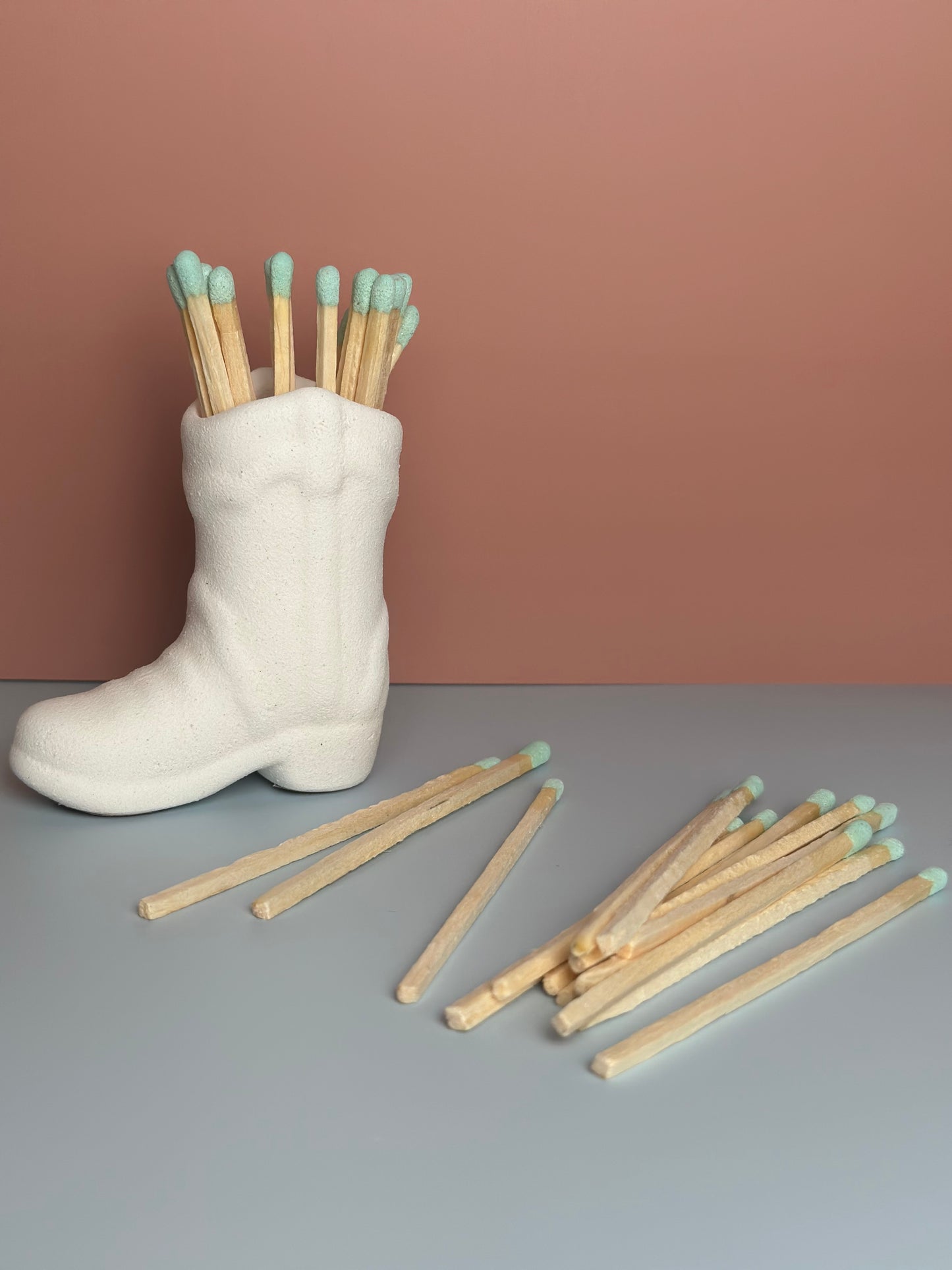 White Cowboy Boot Match Holder with matches- Strike Paper Included