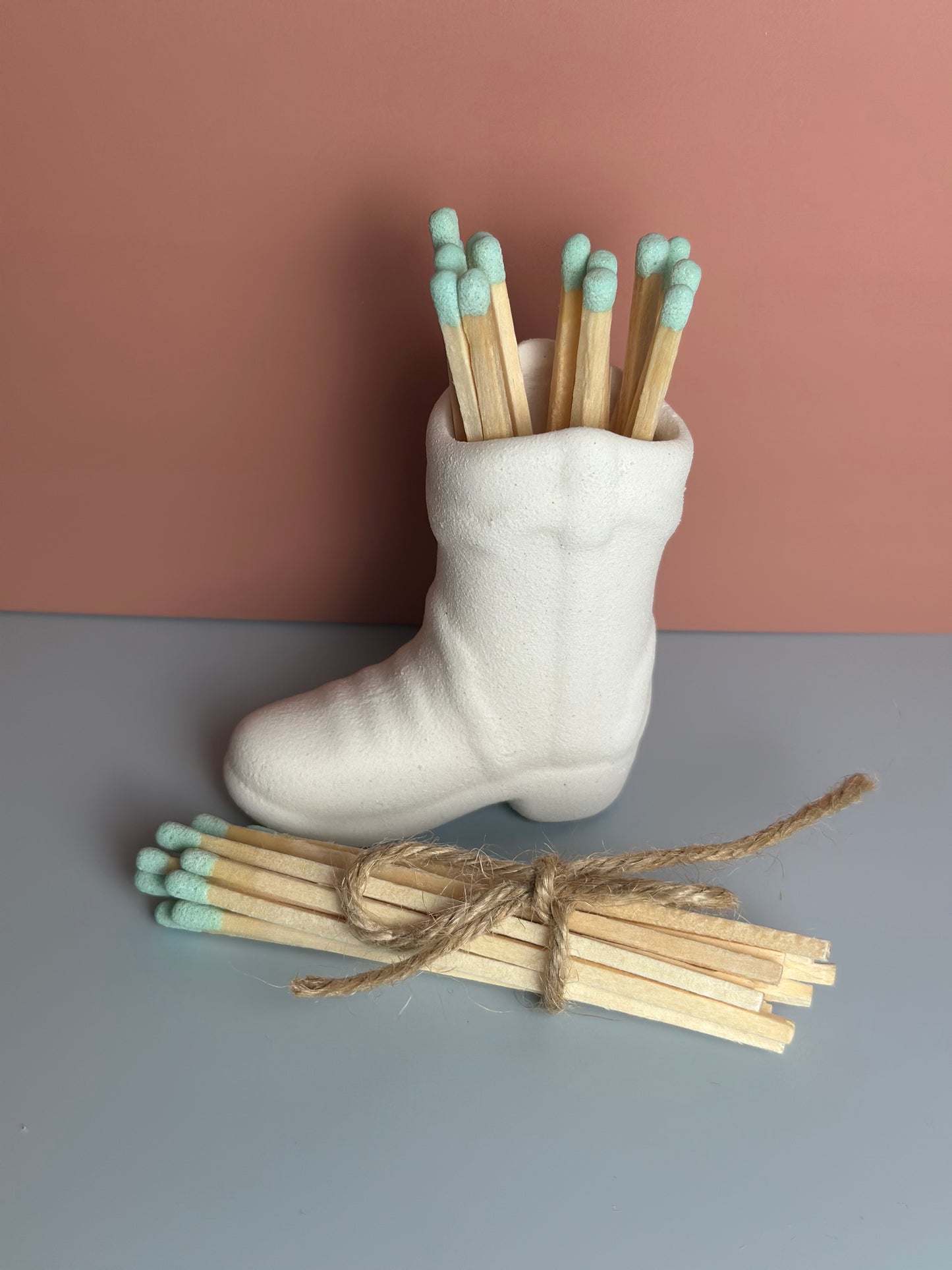 White Cowboy Boot Match Holder with matches- Strike Paper Included
