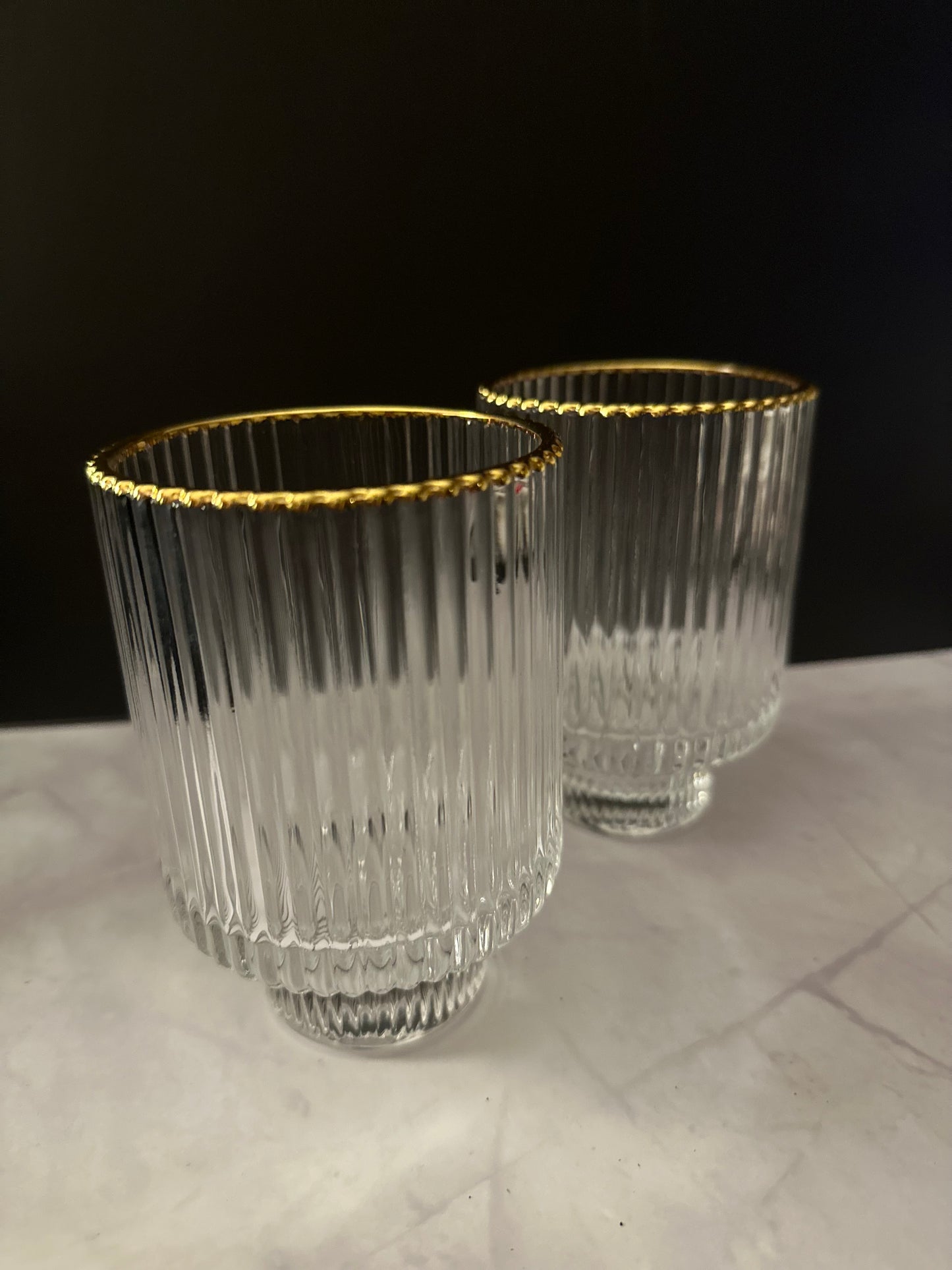 Origami Style Glass Cup Gold Rim Set of 2