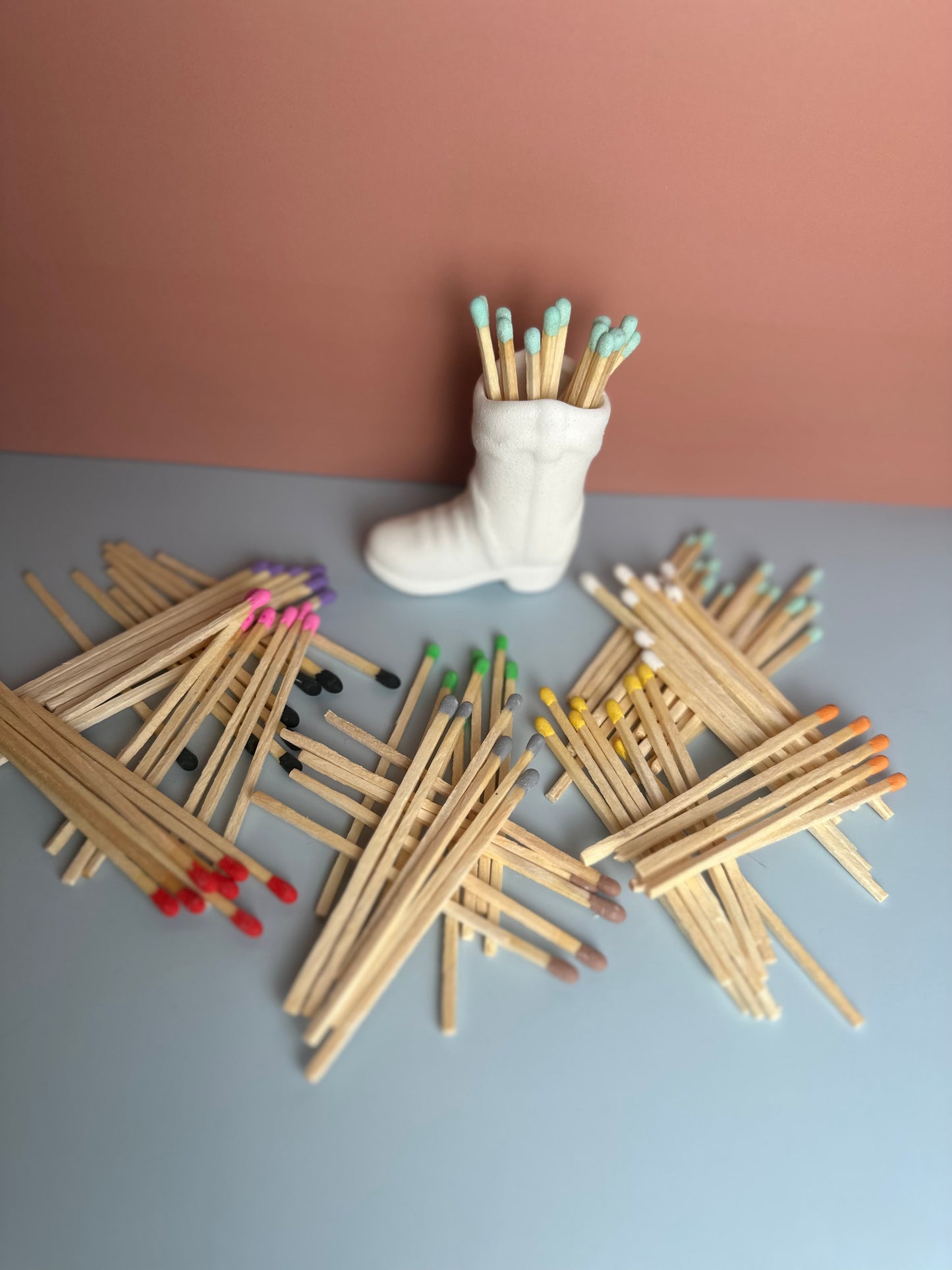 White Cowboy Boot Match Holder with matches- Strike Paper Included