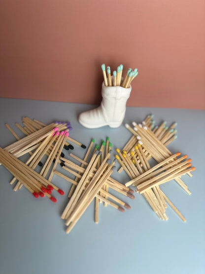 White Cowboy Boot Match Holder with matches- Strike Paper Included